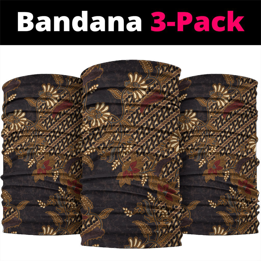 Indonesian Parang Batik Neck Gaiter Brown Gold Floral Pattern
