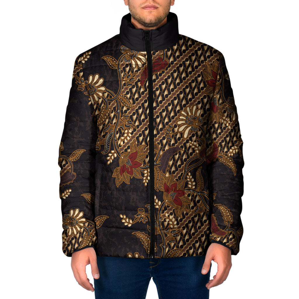 Indonesian Parang Batik Padded Jacket Brown Gold Floral Pattern