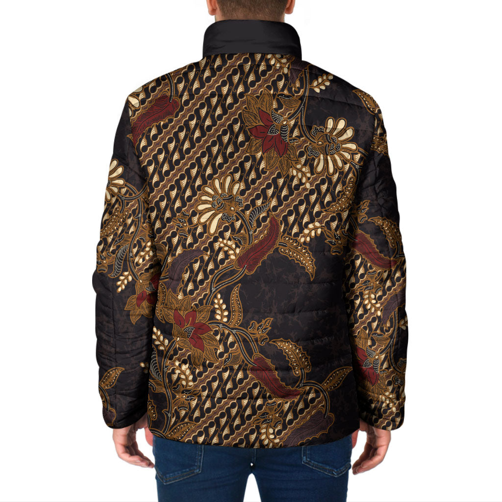 Indonesian Parang Batik Padded Jacket Brown Gold Floral Pattern