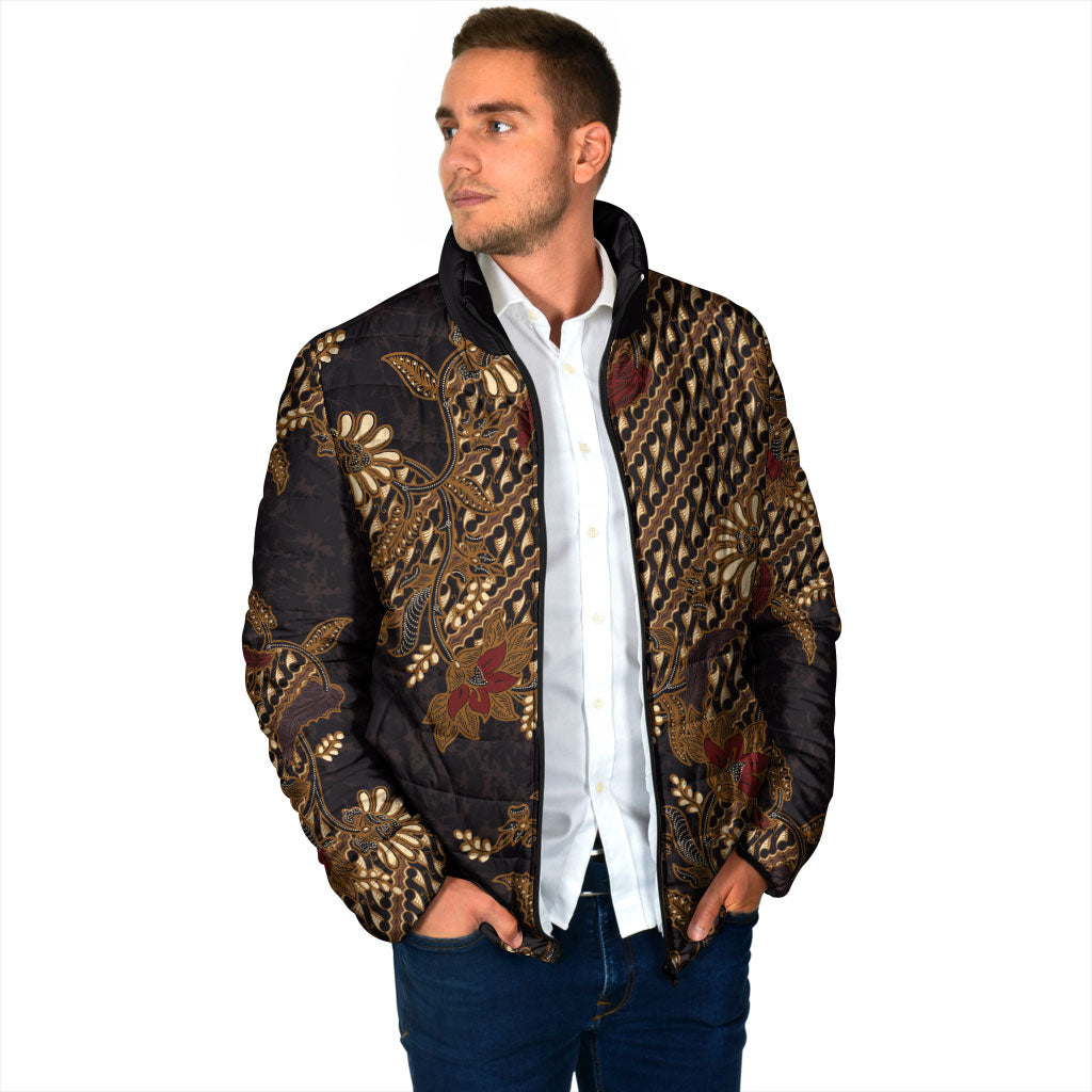 Indonesian Parang Batik Padded Jacket Brown Gold Floral Pattern
