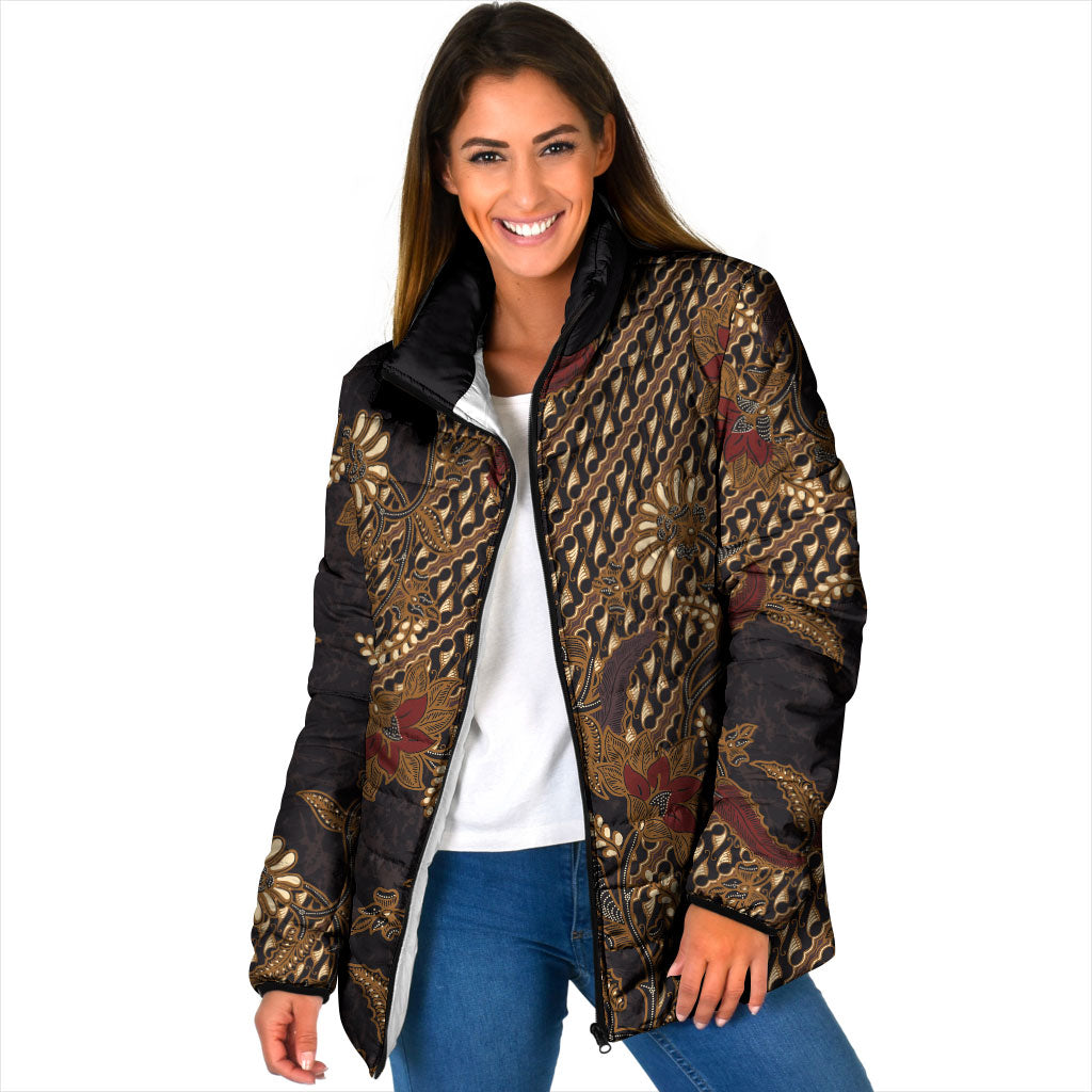 Indonesian Parang Batik Padded Jacket Brown Gold Floral Pattern