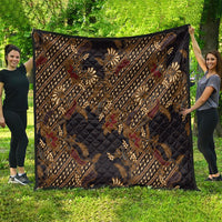 Indonesian Parang Batik Quilt Brown Gold Floral Pattern