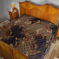 Indonesian Parang Batik Quilt Brown Gold Floral Pattern