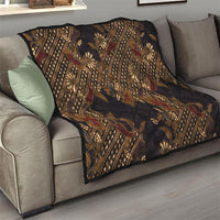 Indonesian Parang Batik Quilt Brown Gold Floral Pattern