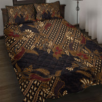 Indonesian Parang Batik Quilt Bed Set Brown Gold Floral Pattern