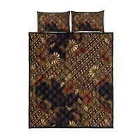 Indonesian Parang Batik Quilt Bed Set Brown Gold Floral Pattern