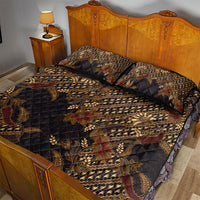 Indonesian Parang Batik Quilt Bed Set Brown Gold Floral Pattern