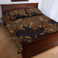 Indonesian Parang Batik Quilt Bed Set Brown Gold Floral Pattern