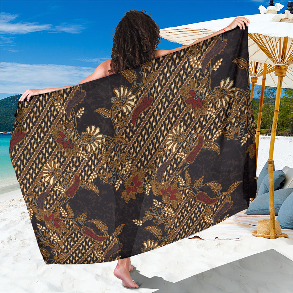 Indonesian Parang Batik Sarong Brown Gold Floral Pattern