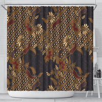 Indonesian Parang Batik Shower Curtain Brown Gold Floral Pattern