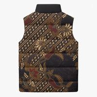 Indonesian Parang Batik Sleeveless Puffer Jacket Brown Gold Floral Pattern