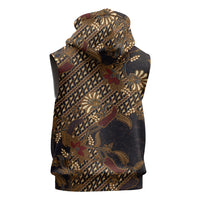 Indonesian Parang Batik Sleeveless Zip Hoodie Brown Gold Floral Pattern