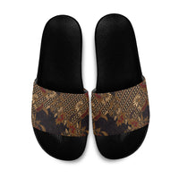 Indonesian Parang Batik Slide Sandals Brown Gold Floral Pattern