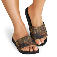 Indonesian Parang Batik Slide Sandals Brown Gold Floral Pattern
