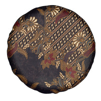 Indonesian Parang Batik Spare Tire Cover Brown Gold Floral Pattern