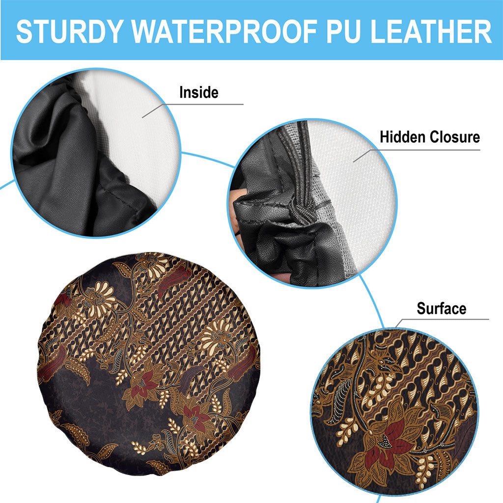 Indonesian Parang Batik Spare Tire Cover Brown Gold Floral Pattern