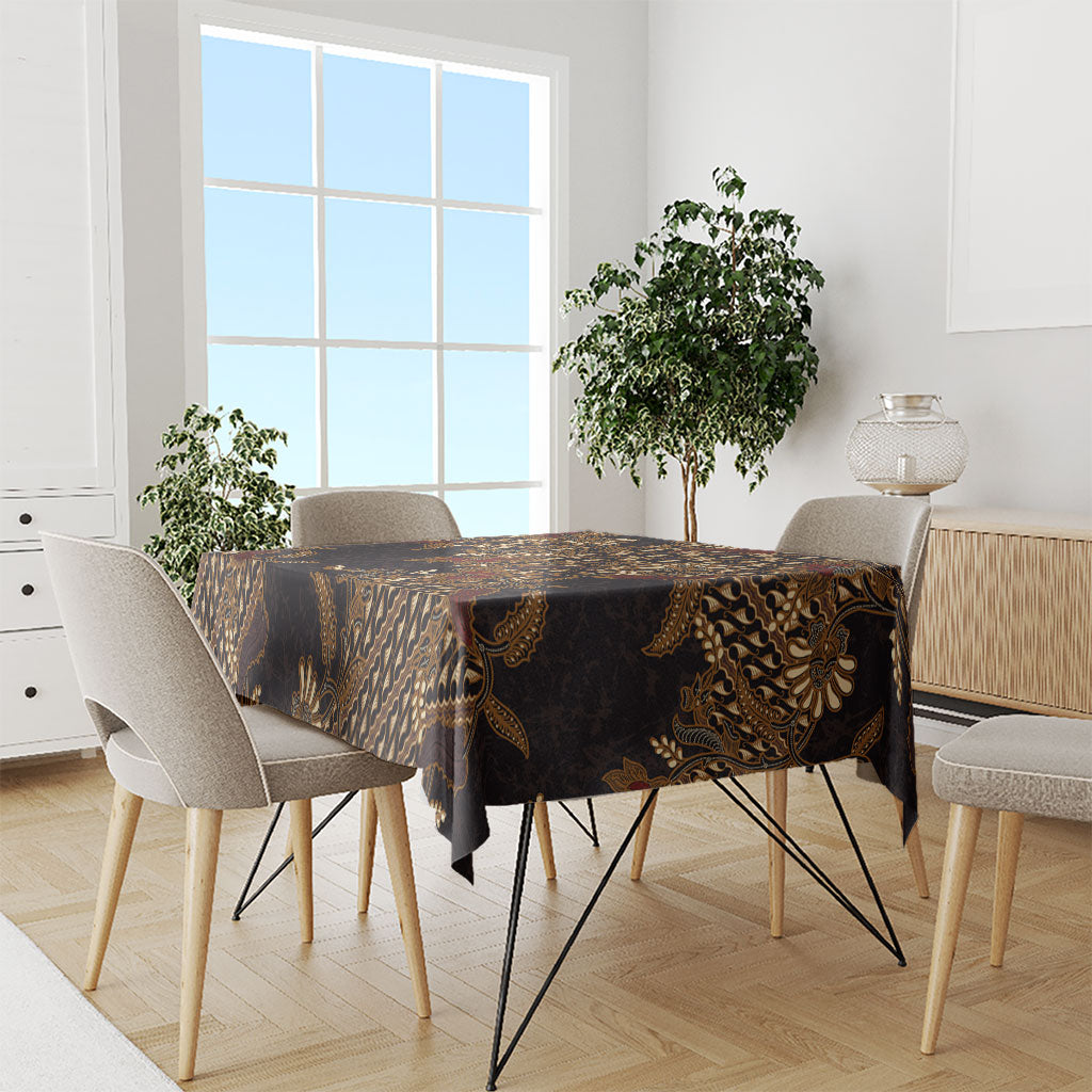 Indonesian Parang Batik Tablecloth Brown Gold Floral Pattern