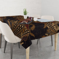 Indonesian Parang Batik Tablecloth Brown Gold Floral Pattern