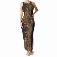 Indonesian Parang Batik Tank Maxi Dress Brown Gold Floral Pattern