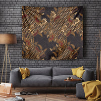 Indonesian Parang Batik Tapestry Brown Gold Floral Pattern