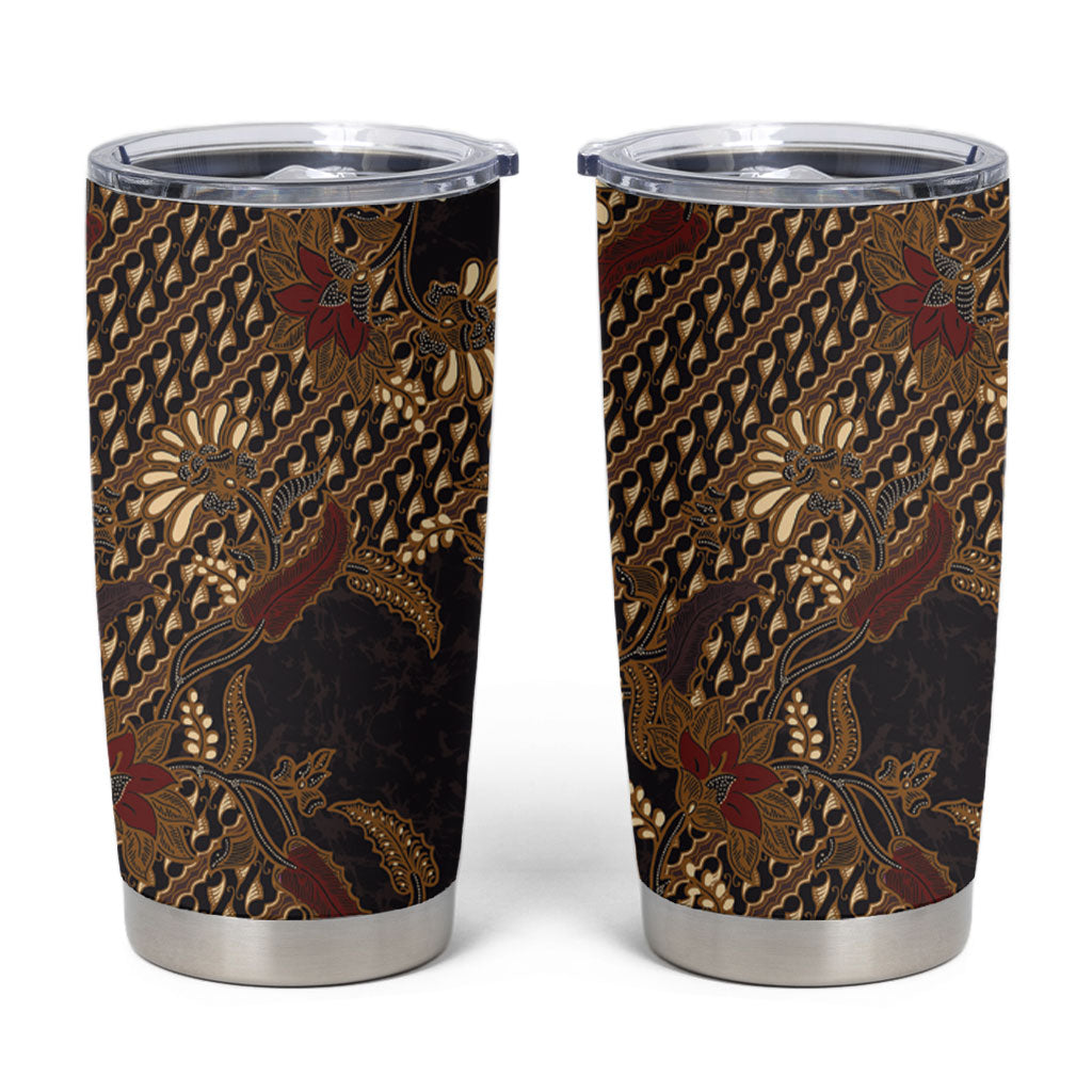 Indonesian Parang Batik Tumbler Cup Brown Gold Floral Pattern