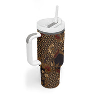 Indonesian Parang Batik Tumbler With Handle Brown Gold Floral Pattern