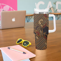 Indonesian Parang Batik Tumbler With Handle Brown Gold Floral Pattern