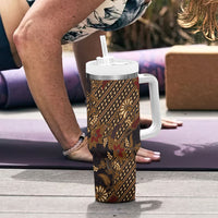 Indonesian Parang Batik Tumbler With Handle Brown Gold Floral Pattern