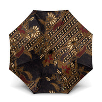 Indonesian Parang Batik Umbrella Brown Gold Floral Pattern