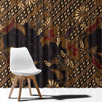 Indonesian Parang Batik Window Curtain Brown Gold Floral Pattern