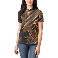 Indonesian Parang Batik Women Polo Shirt Brown Gold Floral Pattern