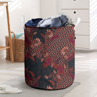 Indonesian Parang Batik Laundry Basket Red Floral Pattern