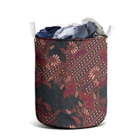 Indonesian Parang Batik Laundry Basket Red Floral Pattern