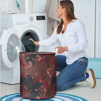 Indonesian Parang Batik Laundry Basket Red Floral Pattern