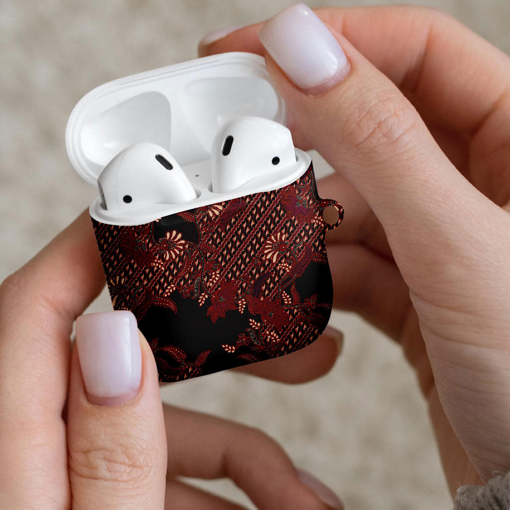 Indonesian Parang Batik AirPods Case Red Floral Pattern