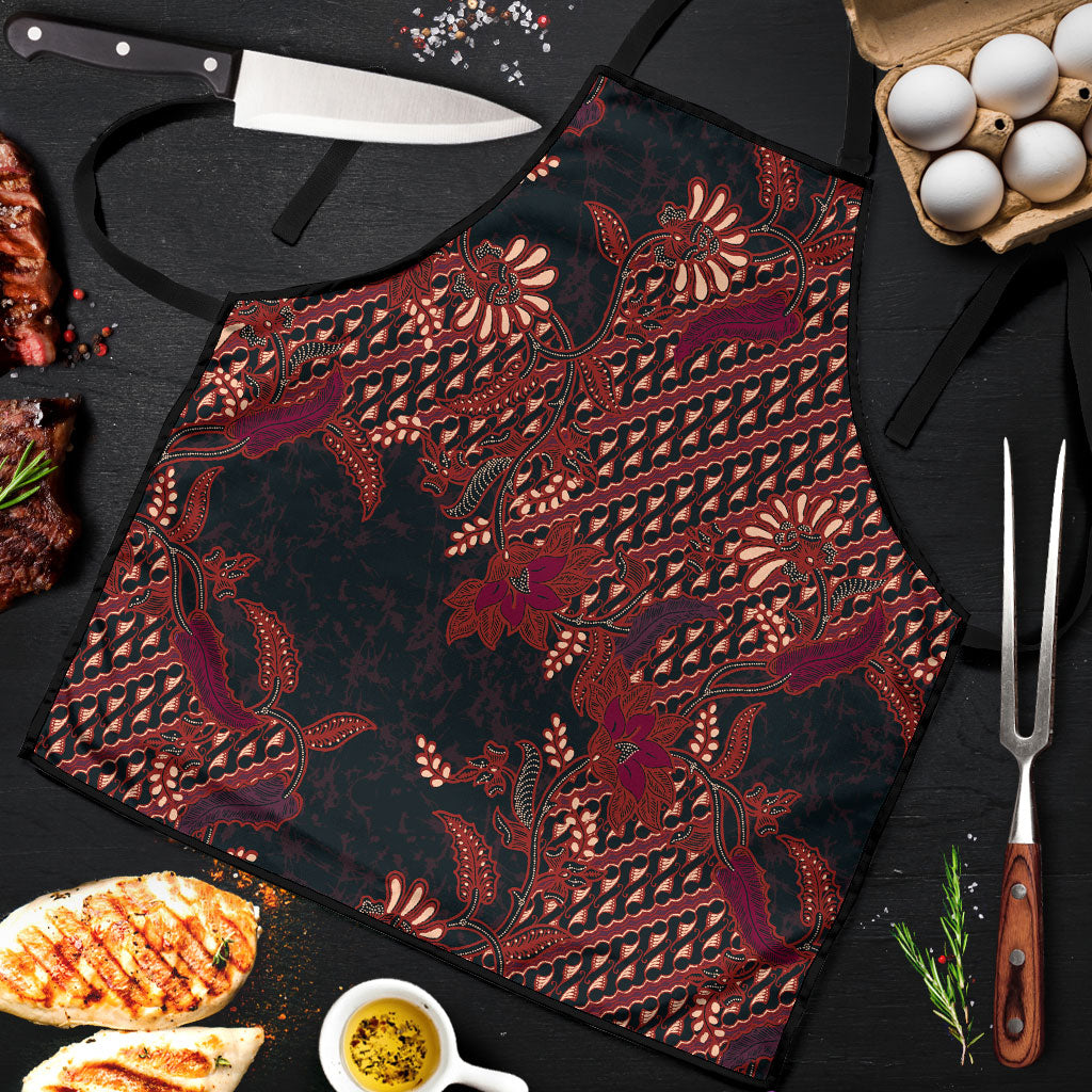Indonesian Parang Batik Apron Red Floral Pattern