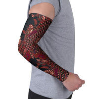 Indonesian Parang Batik Arm Sleeves Red Floral Pattern