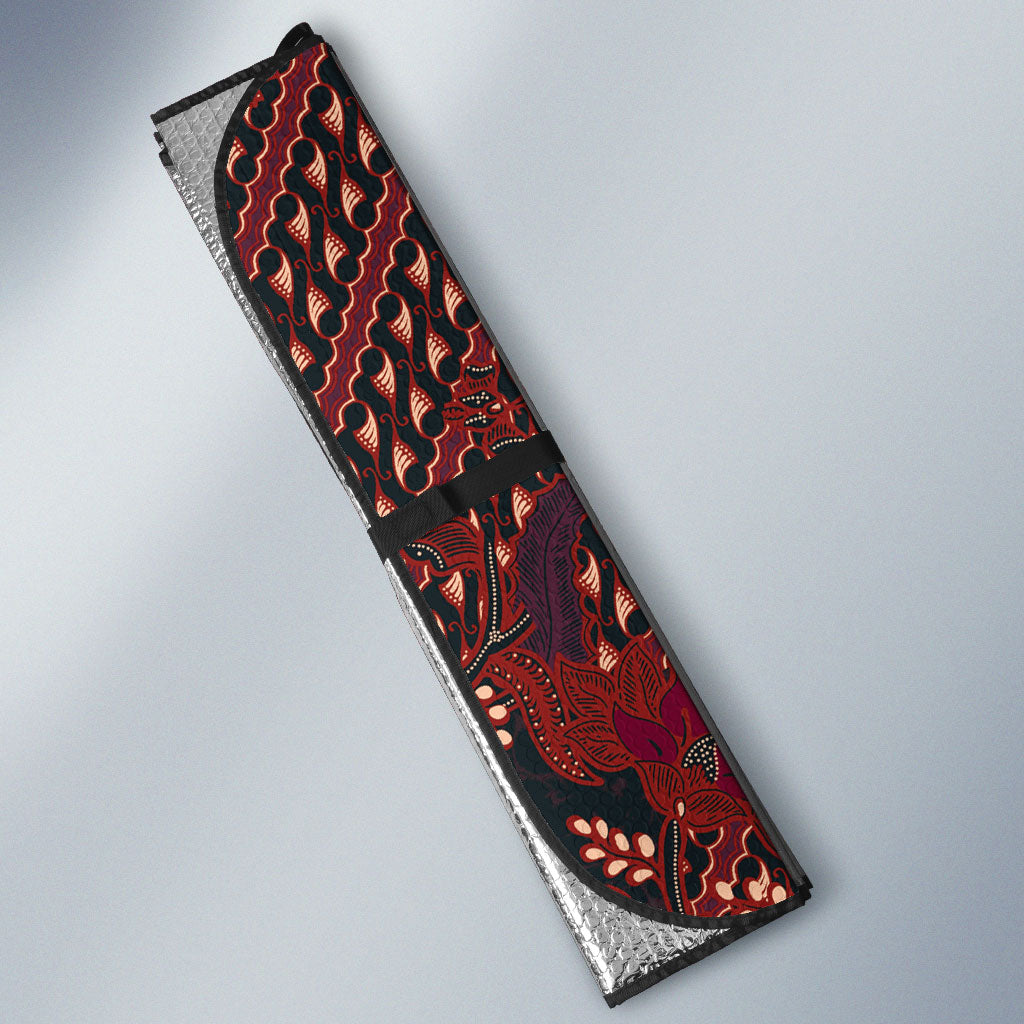 Indonesian Parang Batik Auto Sun Shade Red Floral Pattern