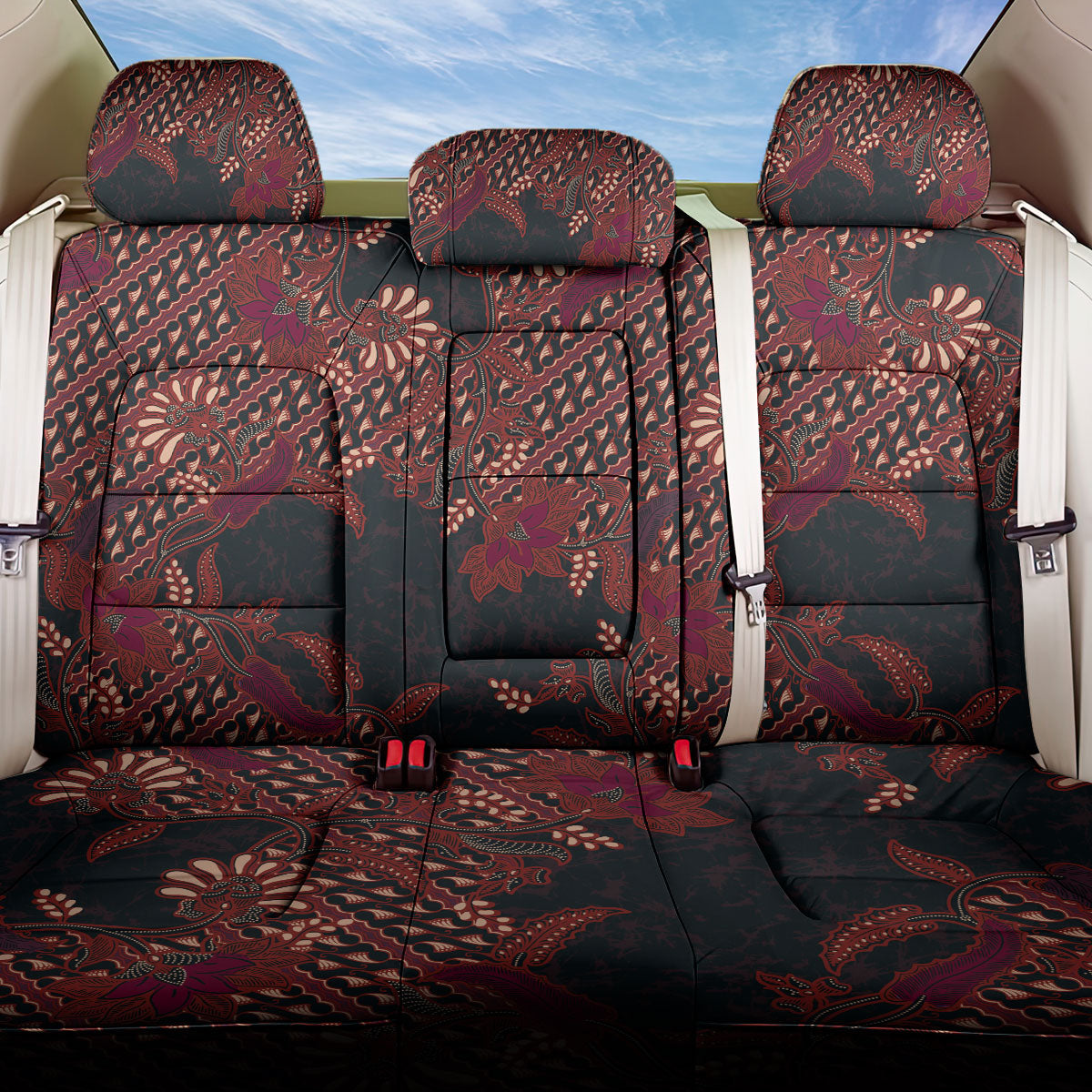 Indonesian Parang Batik Back Car Seat Cover Red Floral Pattern