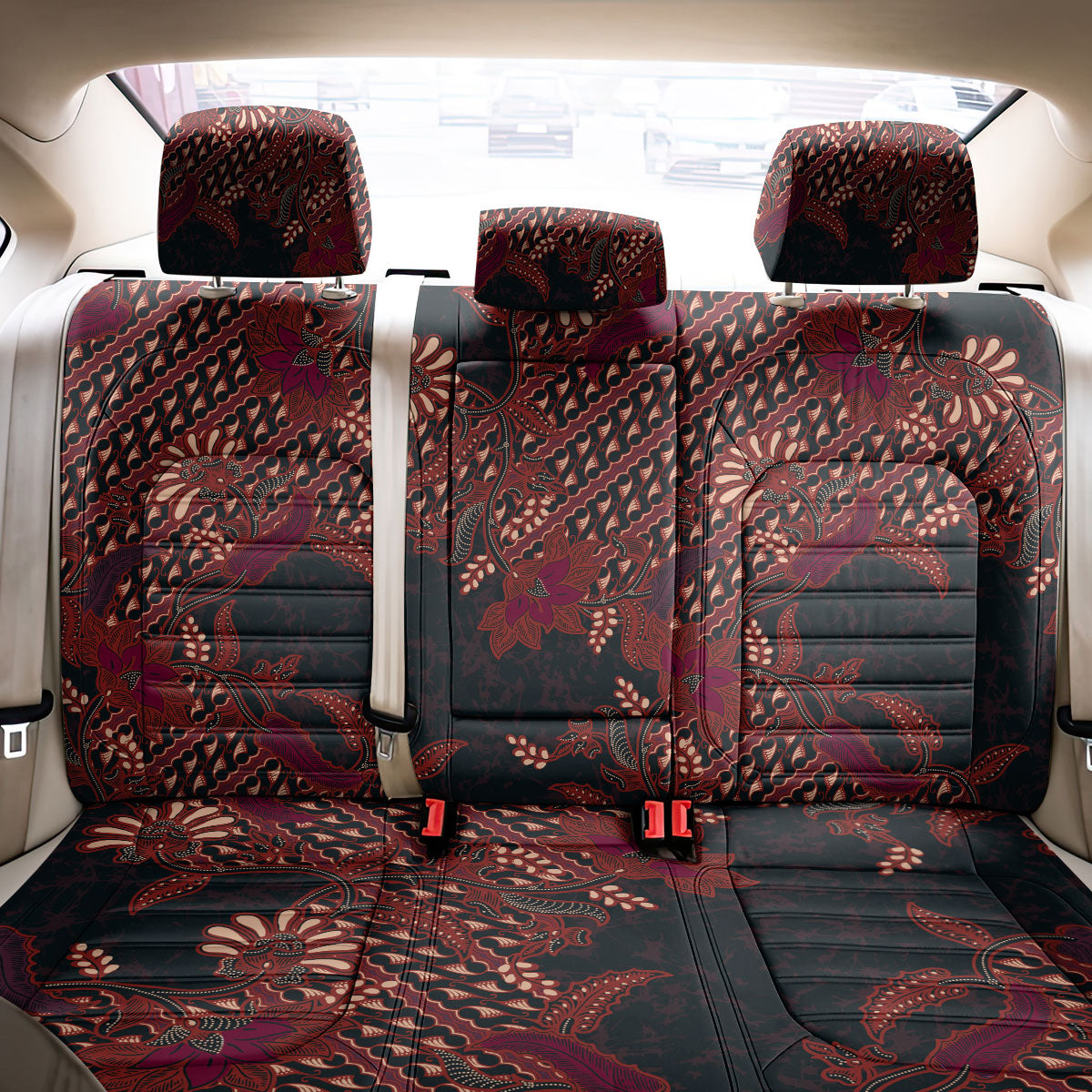 Indonesian Parang Batik Back Car Seat Cover Red Floral Pattern
