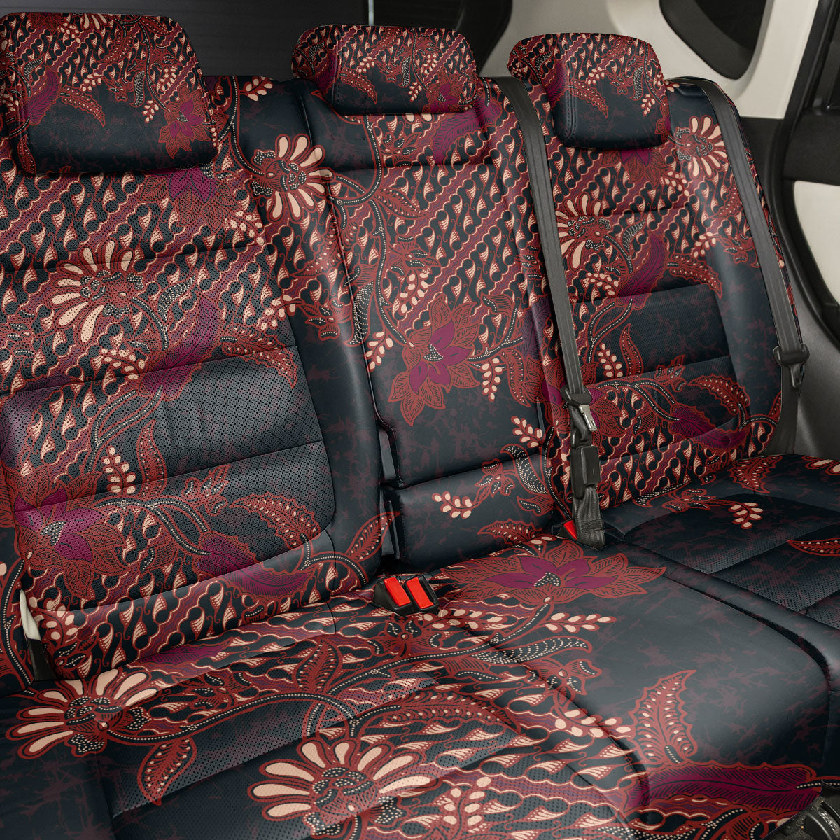 Indonesian Parang Batik Back Car Seat Cover Red Floral Pattern