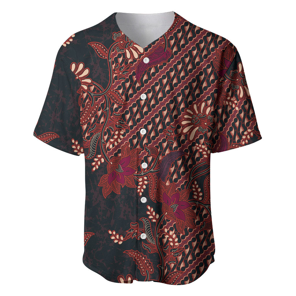 Indonesian Parang Batik Baseball Jersey Red Floral Pattern