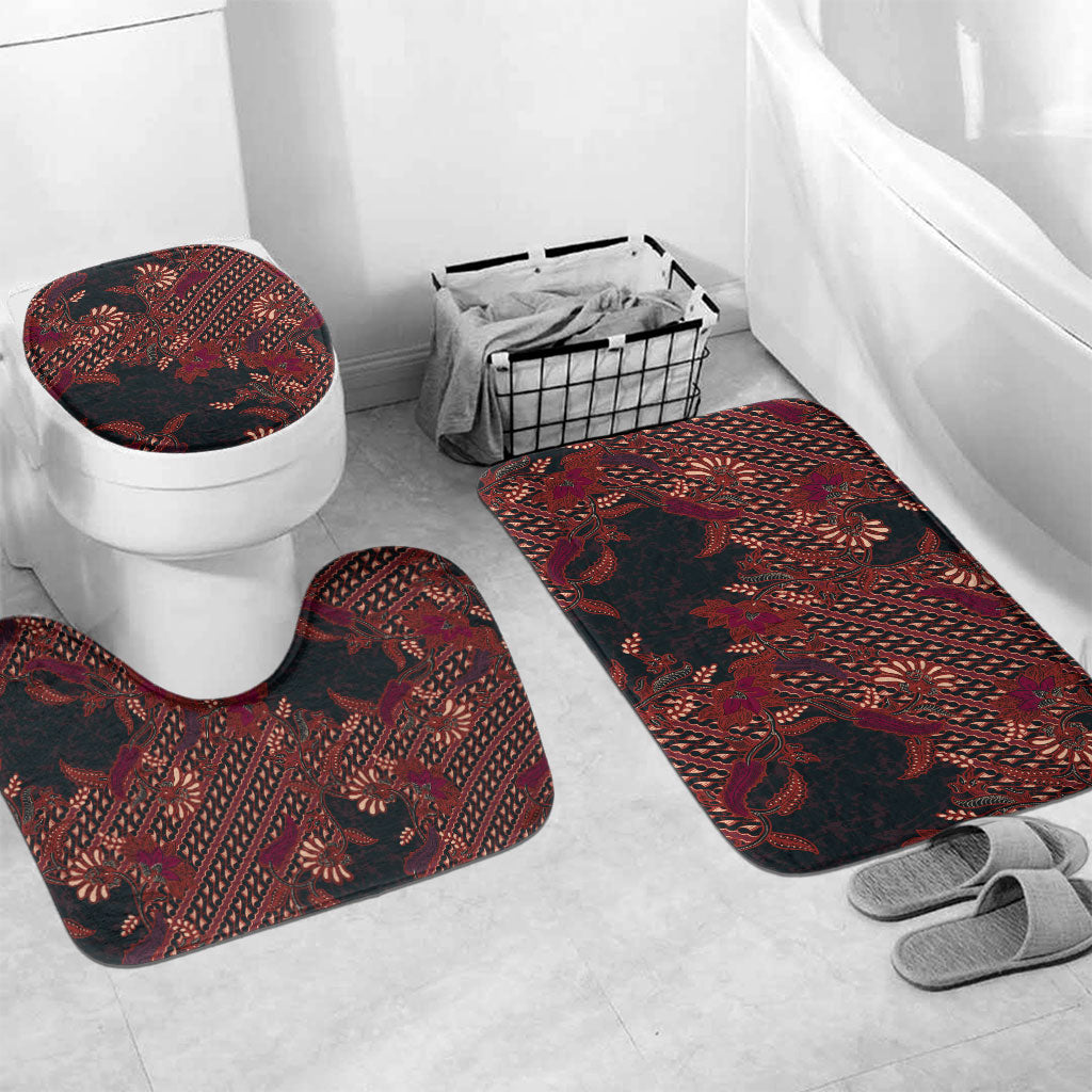 Indonesian Parang Batik Bathroom Set Red Floral Pattern