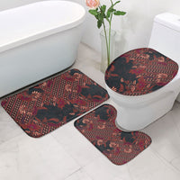 Indonesian Parang Batik Bathroom Set Red Floral Pattern