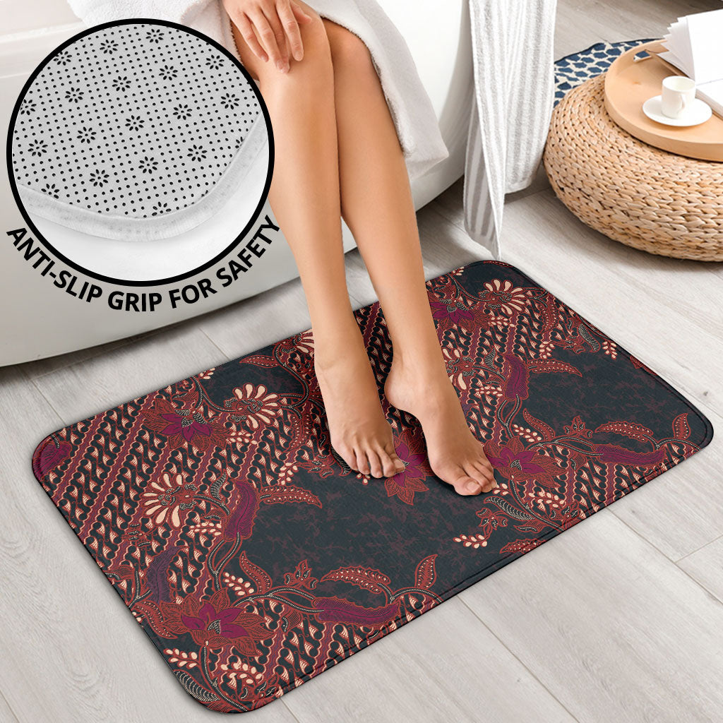 Indonesian Parang Batik Bathroom Set Red Floral Pattern