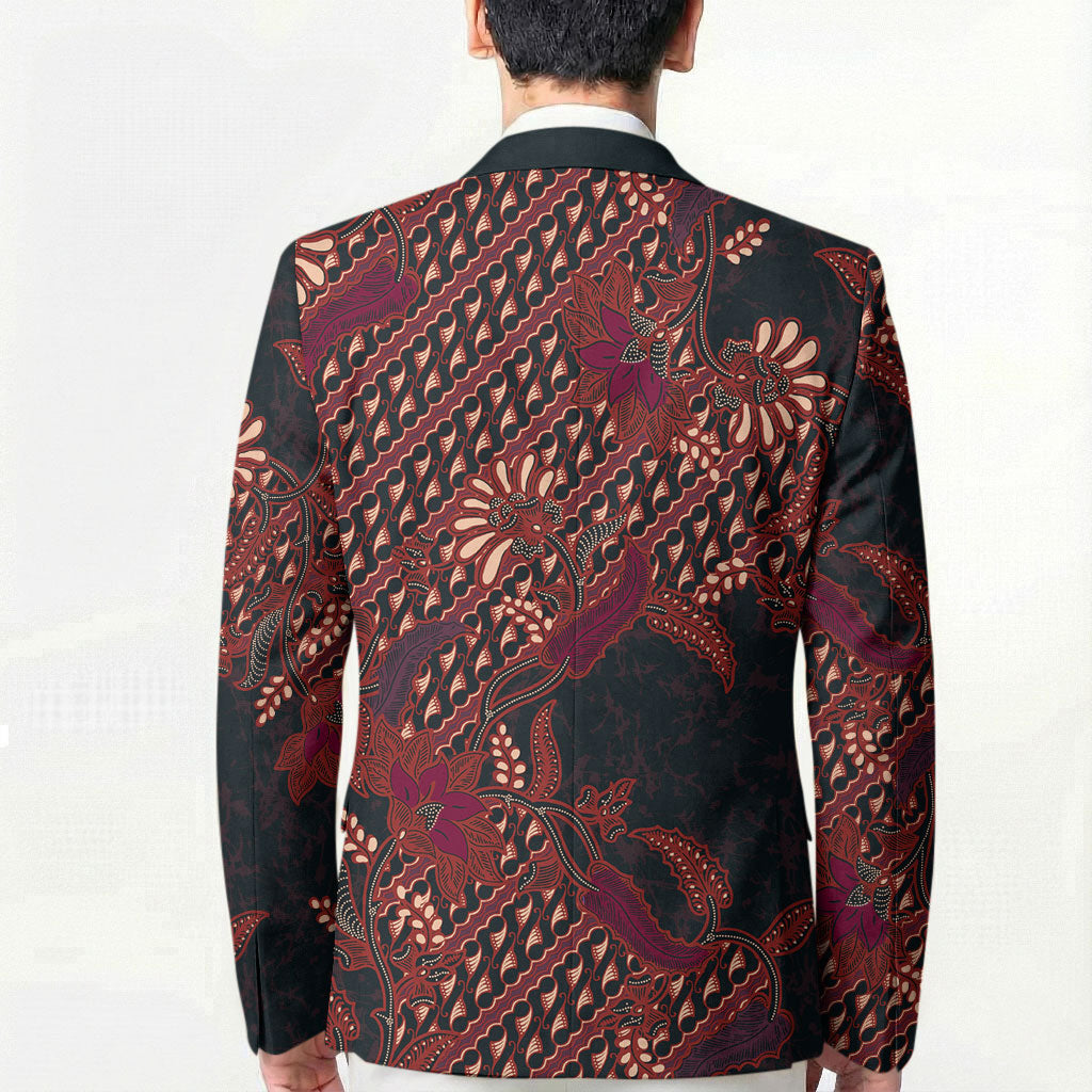 Indonesian Parang Batik Blazer Red Floral Pattern