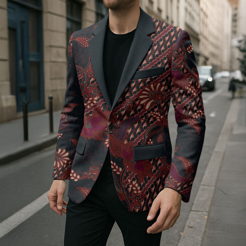 Indonesian Parang Batik Blazer Red Floral Pattern