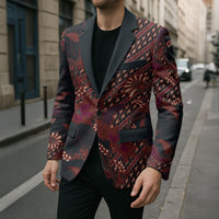 Indonesian Parang Batik Blazer Red Floral Pattern