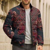 Indonesian Parang Batik Bomber Puffer Jacket Red Floral Pattern