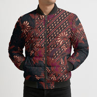 Indonesian Parang Batik Bomber Puffer Jacket Red Floral Pattern